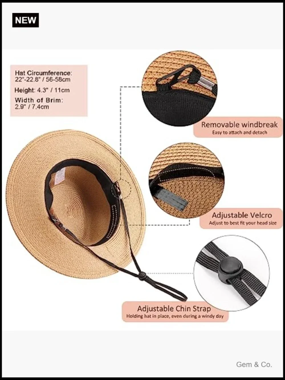 Wide Brim Straw Sun Hat UPF 50+ Foldable Travel Fedora